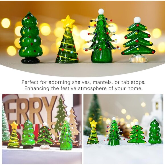 Set 4 Blown Glass Christmas Tree Figurine Art Glass Statue Holiday Decoration - Picture 7 of 8